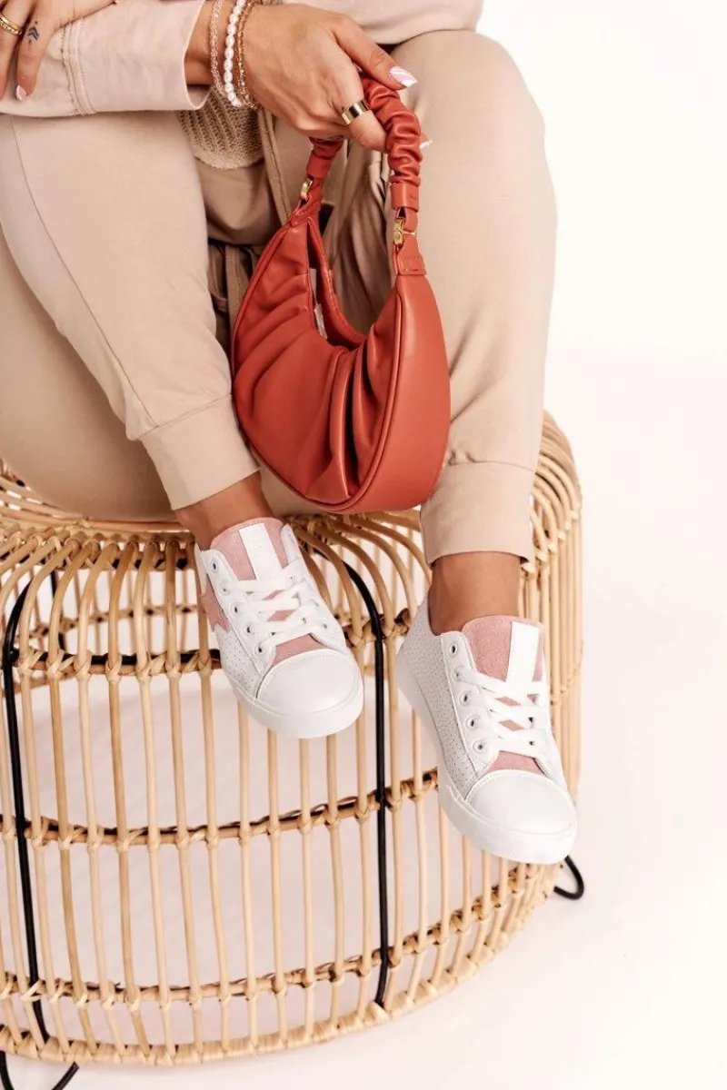 Best Damskie Skórzane Trampki Z Gwiazdą BIG STAR DD274691 Biało-Różowe Damskie Trampki Damskie Big Star|Trampki Damskie Niskie