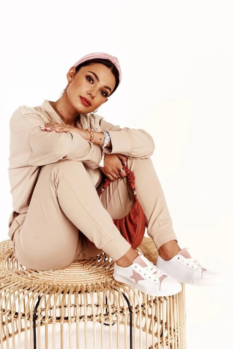 Best Damskie Skórzane Trampki Z Gwiazdą BIG STAR DD274691 Biało-Różowe Damskie Trampki Damskie Big Star|Trampki Damskie Niskie