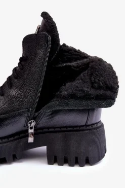 Outlet Damskie Skórzane Trapery Botki Czarne Lemar Vergo - Wzór 2 Damskie Damskie Trapery|Botki Sznurowane