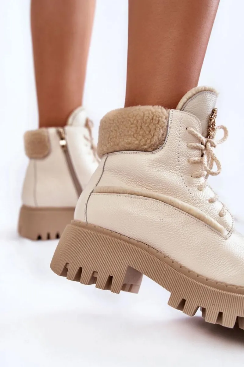 Discount Zazoo Damskie Skórzane Trapery Botki Jasnobeżowe Lemar Vergo