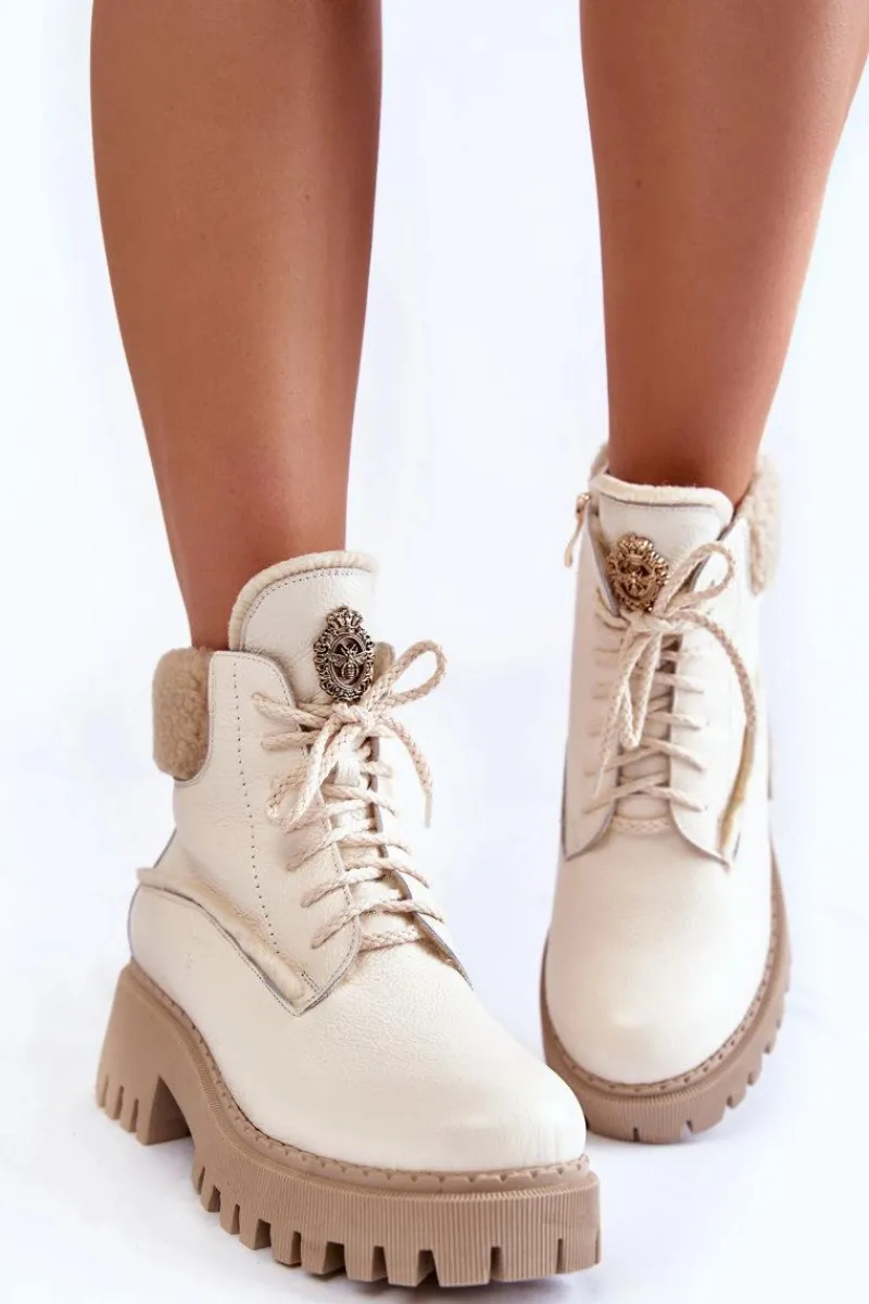 Discount Zazoo Damskie Skórzane Trapery Botki Jasnobeżowe Lemar Vergo