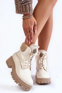 Discount Zazoo Damskie Skórzane Trapery Botki Jasnobeżowe Lemar Vergo