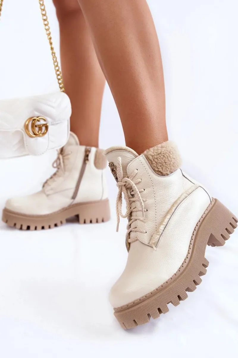 Discount Zazoo Damskie Skórzane Trapery Botki Jasnobeżowe Lemar Vergo