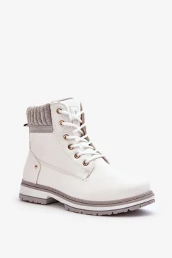 Best Damskie Skórzane Trapery Ocieplane Białe Katalis Damskie Damskie Trapery|Botki Sznurowane