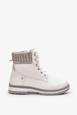 Best Damskie Skórzane Trapery Ocieplane Białe Katalis Damskie Damskie Trapery|Botki Sznurowane