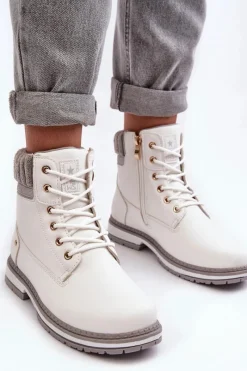Best Damskie Skórzane Trapery Ocieplane Białe Katalis Damskie Damskie Trapery|Botki Sznurowane