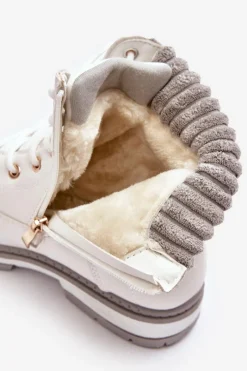 Best Damskie Skórzane Trapery Ocieplane Białe Katalis Damskie Damskie Trapery|Botki Sznurowane