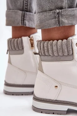 Best Damskie Skórzane Trapery Ocieplane Białe Katalis Damskie Damskie Trapery|Botki Sznurowane