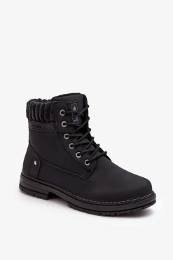 Clearance Evento Damskie Skórzane Trapery Ocieplane Czarne Katalis Czarny