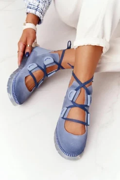 Hot Maciejka Damskie Skórzane Trzewiki Niebieskie 04457-06