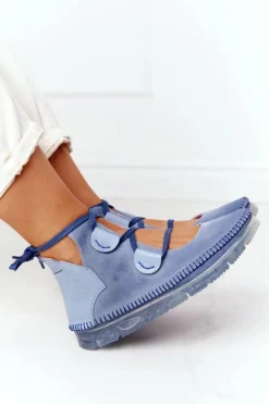 Hot Maciejka Damskie Skórzane Trzewiki Niebieskie 04457-06