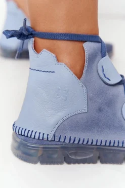 Hot Maciejka Damskie Skórzane Trzewiki Niebieskie 04457-06