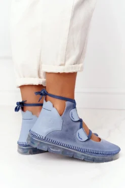 Hot Maciejka Damskie Skórzane Trzewiki Niebieskie 04457-06