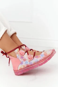 Półbuty Skórzane>Maciejka Damskie Skórzane Trzewiki Róż 04457-15