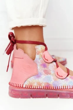 Półbuty Skórzane></noscript>Maciejka Damskie Skórzane Trzewiki Róż 04457-15