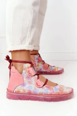 Półbuty Skórzane></noscript>Maciejka Damskie Skórzane Trzewiki Róż 04457-15