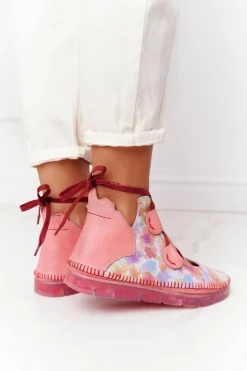 Półbuty Skórzane></noscript>Maciejka Damskie Skórzane Trzewiki Róż 04457-15