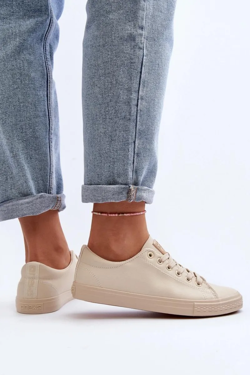 Trampki Damskie Niskie>Evento Damskie Skórzane Wiązane Klasyczne Trampki Beżowe Misima