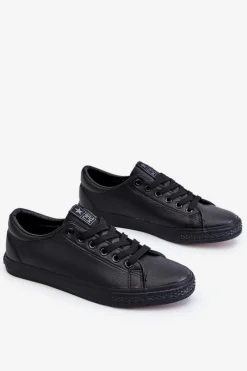 Trampki Damskie Niskie>Evento Damskie Skórzane Wiązane Klasyczne Trampki Czarne Misima