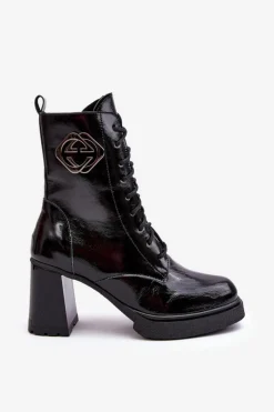 Online Damskie Skórzane Wysokie Botki Na Słupku Czarne Lemar Danel Damskie Botki Sznurowane|Czarne Botki