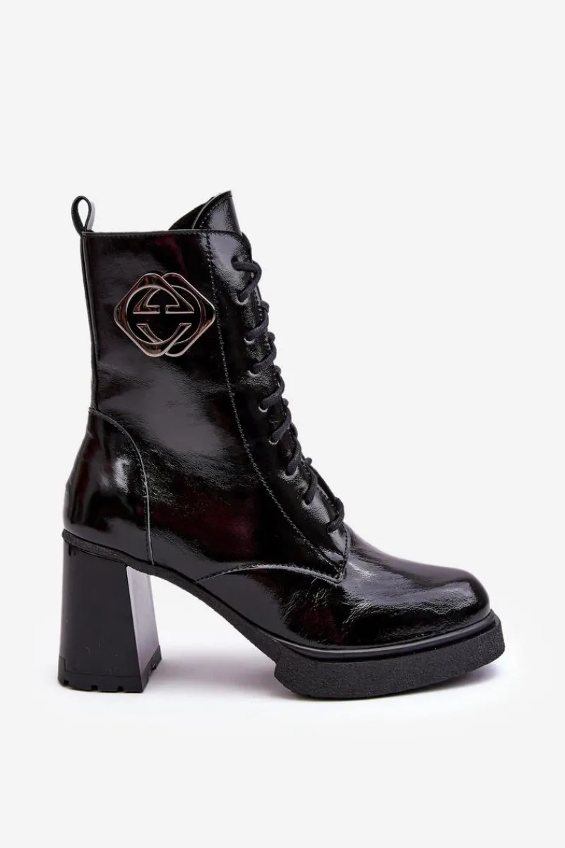 Online Damskie Skórzane Wysokie Botki Na Słupku Czarne Lemar Danel Damskie Botki Sznurowane|Czarne Botki