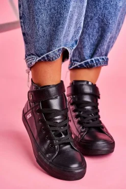 Outlet Big Star Shoes Damskie Skórzane Wysokie Trampki BIG STAR V274542 Czarne