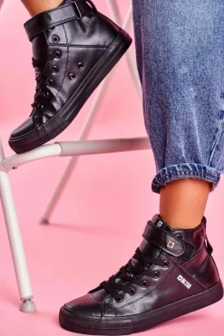 Outlet Big Star Shoes Damskie Skórzane Wysokie Trampki BIG STAR V274542 Czarne