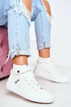 Best Damskie Skórzane Wysokie Trampki BIG STAR V274541 Białe Damskie Trampki Damskie Big Star|Trampki Damskie Wysokie