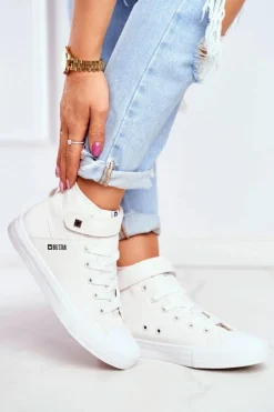 Best Damskie Skórzane Wysokie Trampki BIG STAR V274541 Białe Damskie Trampki Damskie Big Star|Trampki Damskie Wysokie