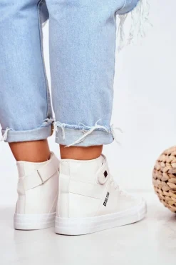 Best Damskie Skórzane Wysokie Trampki BIG STAR V274541 Białe Damskie Trampki Damskie Big Star|Trampki Damskie Wysokie