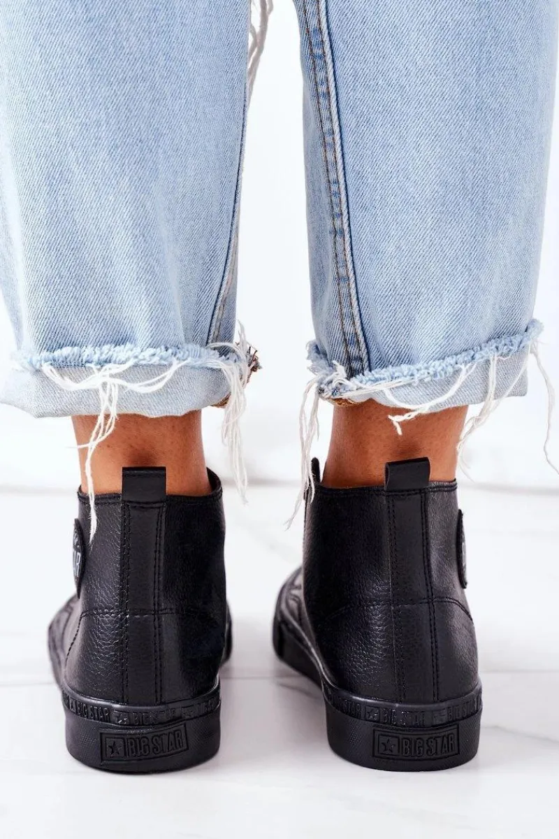 Sale Big Star Shoes Damskie Skórzane Wysokie Trampki Big Star GG274015 Czarne