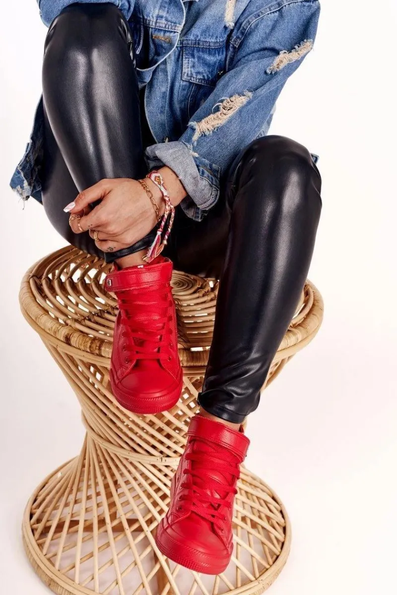 Trampki Damskie Big Star|Trampki Damskie Wysokie>Big Star Shoes Damskie Skórzane Wysokie Trampki BIG STAR V274529 Czerwone