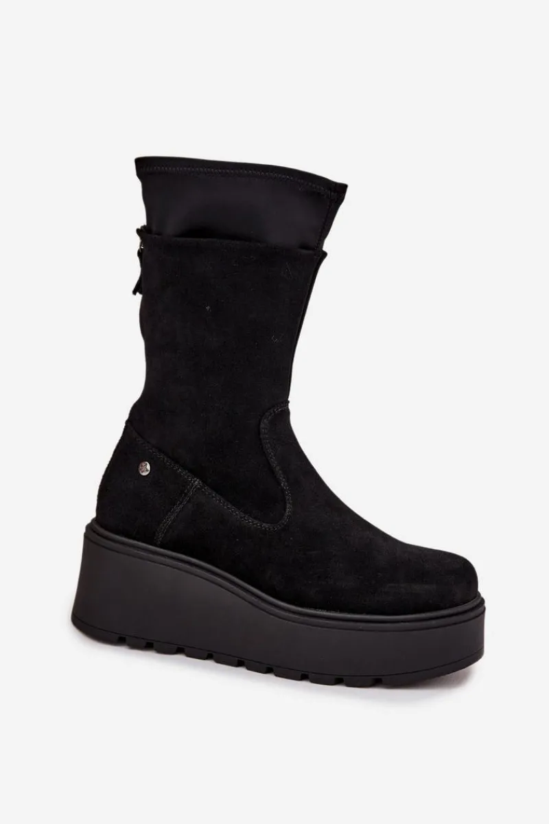 Botki Maciejka|Botki Skórzane>Maciejka Damskie Skórzane Zamszowe Botki Na Masywnej Platformie A7161-20 Czarne Czarny
