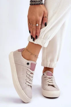 Damskie Sneakersy Big Star LL274399 Beżowe Damskie Buty Sportowe Big Star|Sneakersy Damskie