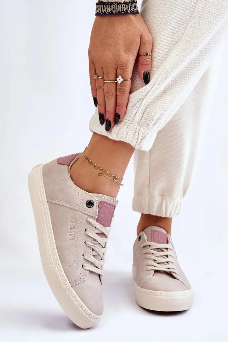 Damskie Sneakersy Big Star LL274399 Beżowe Damskie Buty Sportowe Big Star|Sneakersy Damskie
