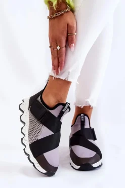 Buty Sportowe Big Star|Sneakersy Damskie>Big Star Shoes Damskie Sneakersy Big Star KK274546 Szaro-Czarne