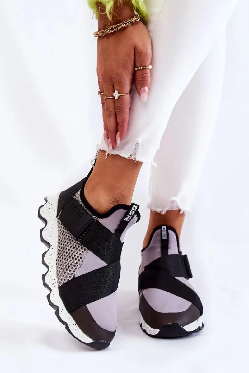 Buty Sportowe Big Star|Sneakersy Damskie>Big Star Shoes Damskie Sneakersy Big Star KK274546 Szaro-Czarne