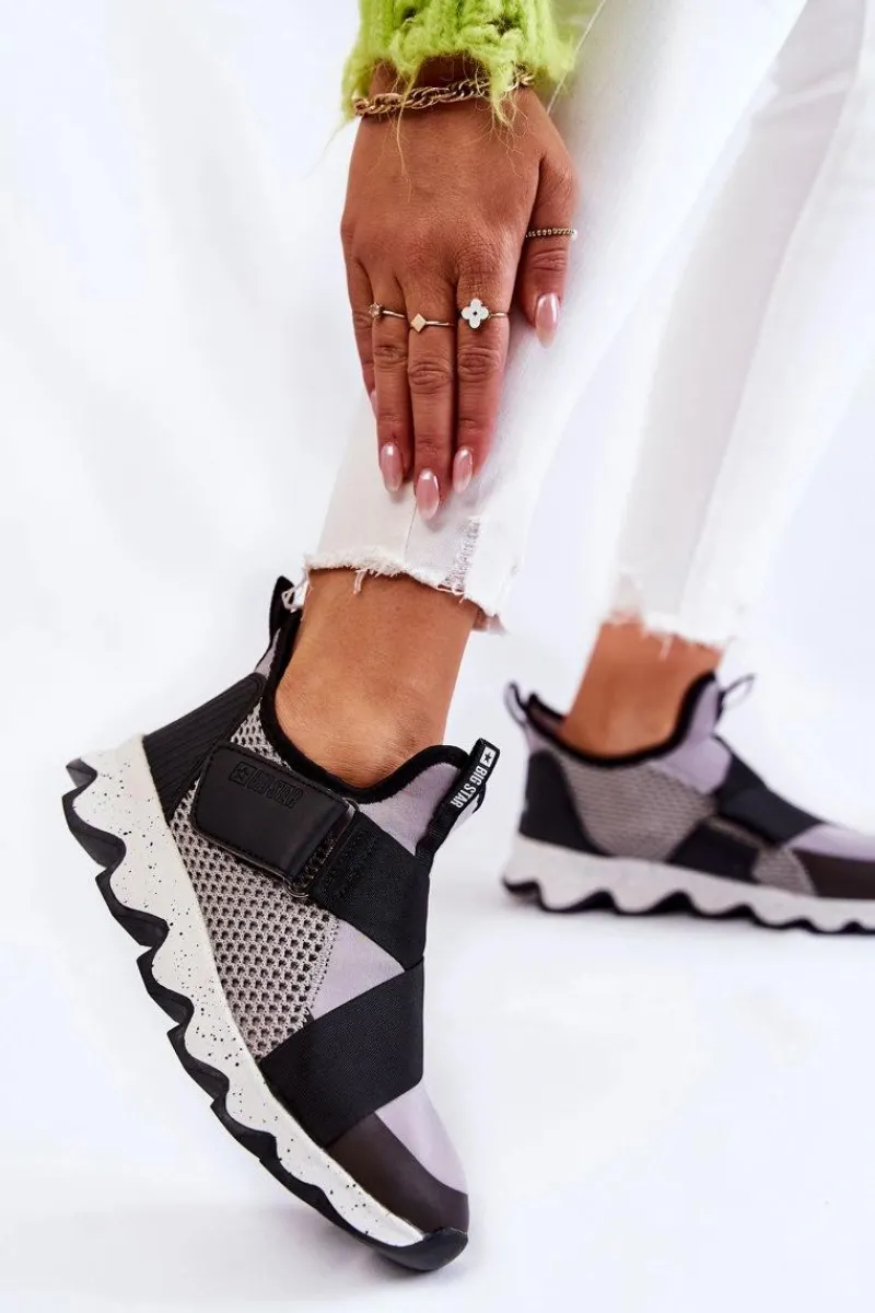 Buty Sportowe Big Star|Sneakersy Damskie>Big Star Shoes Damskie Sneakersy Big Star KK274546 Szaro-Czarne