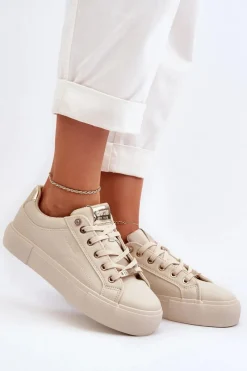 Outlet Big Star Shoes Damskie Sneakersy Big Star NN274210 Beżowe Beżowy