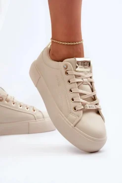 Outlet Big Star Shoes Damskie Sneakersy Big Star NN274210 Beżowe Beżowy