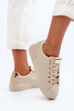 Outlet Big Star Shoes Damskie Sneakersy Big Star NN274210 Beżowe Beżowy