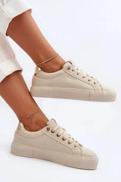 Outlet Big Star Shoes Damskie Sneakersy Big Star NN274210 Beżowe Beżowy