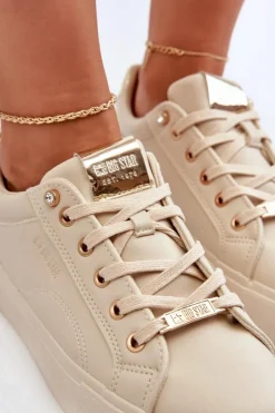Outlet Big Star Shoes Damskie Sneakersy Big Star NN274210 Beżowe Beżowy