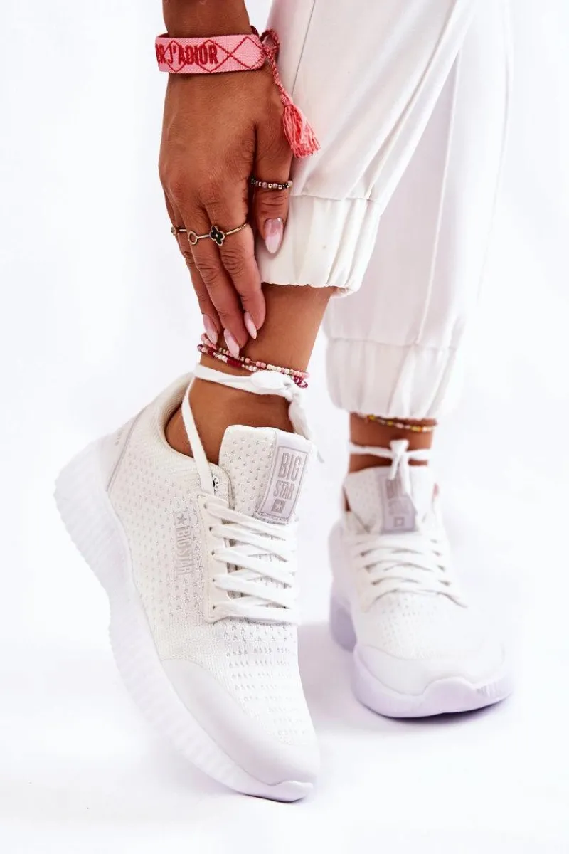 Hot Damskie Sneakersy Big Star KK274062 Białe Damskie Buty Sportowe Na Platformie|Buty Sportowe Big Star