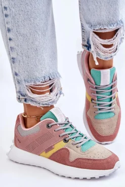 Buty Sportowe Big Star|Sneakersy Damskie>Big Star Shoes Damskie Sneakersy Big Star LL274422 Różowo-Beżowe