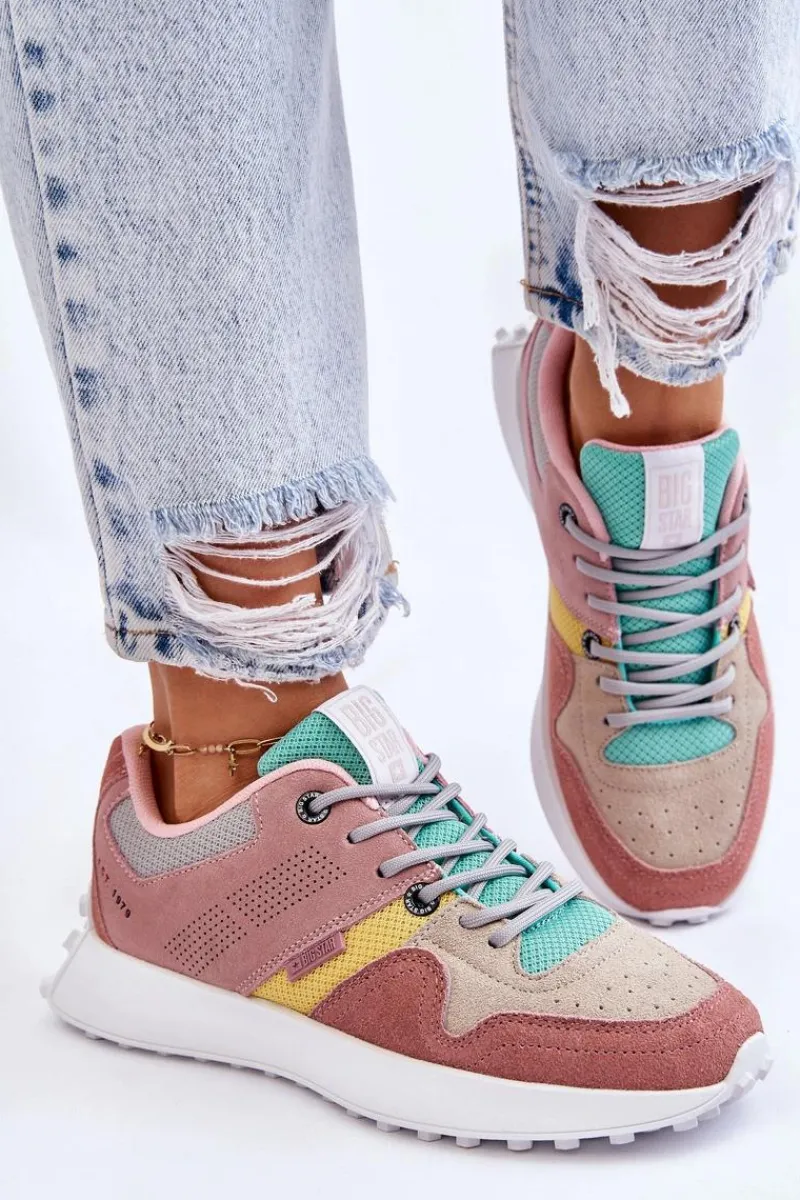 Buty Sportowe Big Star|Sneakersy Damskie>Big Star Shoes Damskie Sneakersy Big Star LL274422 Różowo-Beżowe