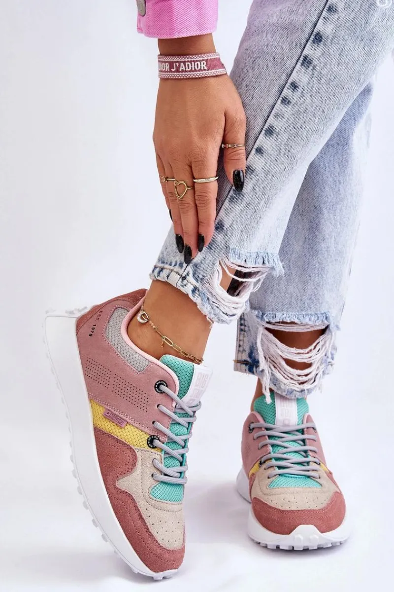 Buty Sportowe Big Star|Sneakersy Damskie>Big Star Shoes Damskie Sneakersy Big Star LL274422 Różowo-Beżowe