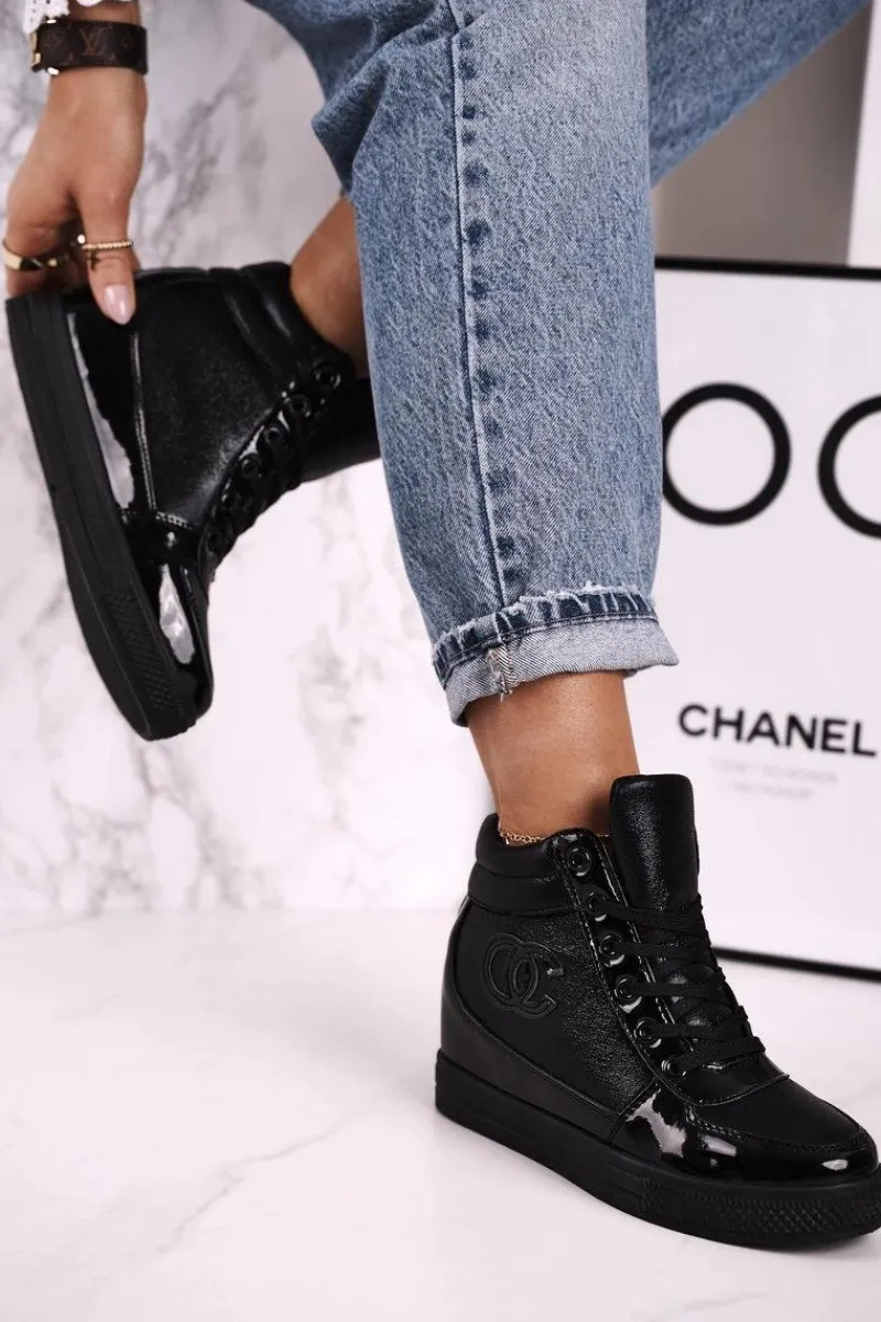 Sneakersy Damskie|Botki Na Koturnie>Boto Damskie Sneakersy Botki Na Koturnie Czarne Carol