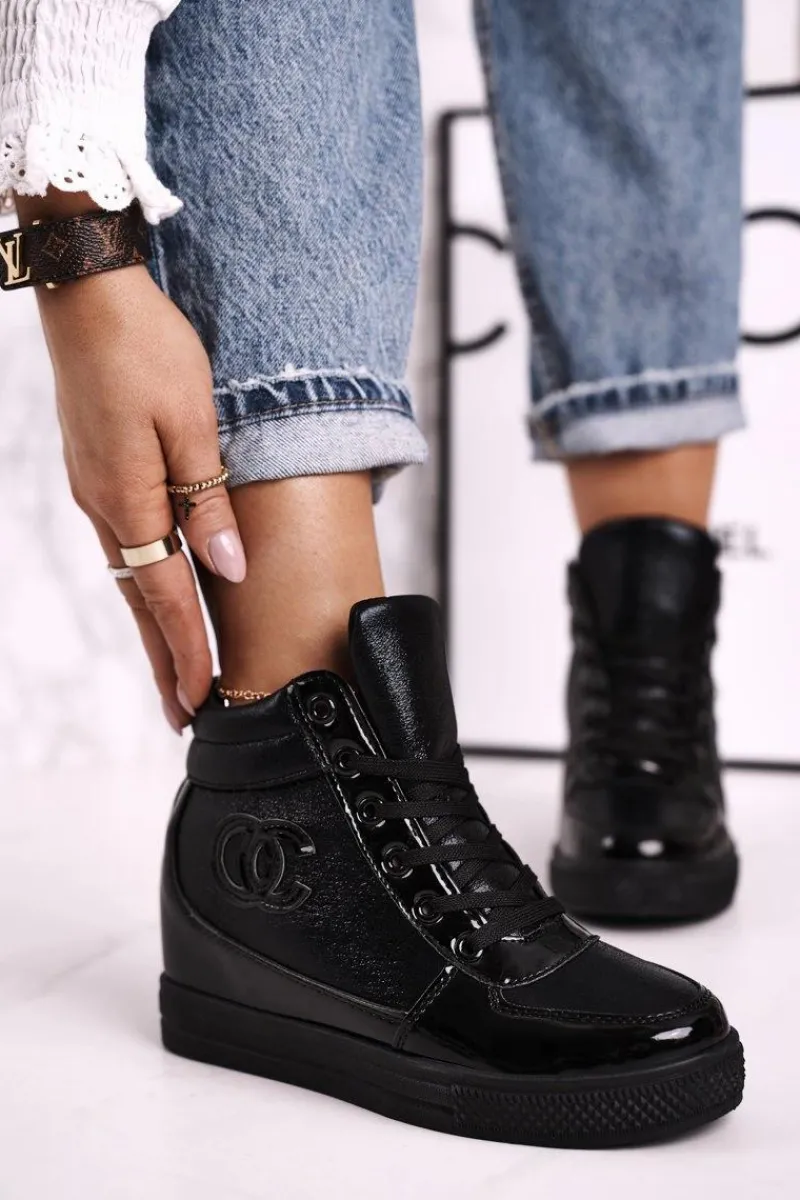 Sneakersy Damskie|Botki Na Koturnie>Boto Damskie Sneakersy Botki Na Koturnie Czarne Carol