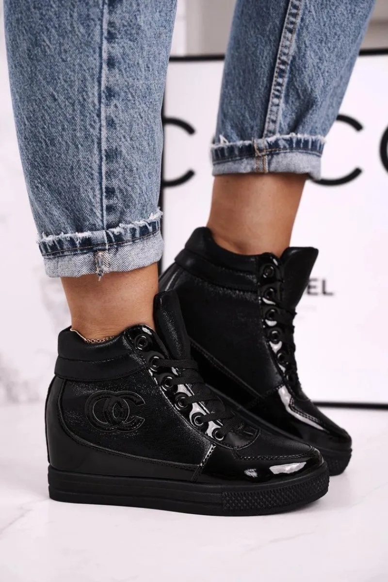 Sneakersy Damskie|Botki Na Koturnie>Boto Damskie Sneakersy Botki Na Koturnie Czarne Carol